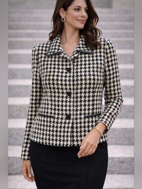 Houndstooth Blazer | Tailored Fit | Black & Ivory | Size 14 M/L